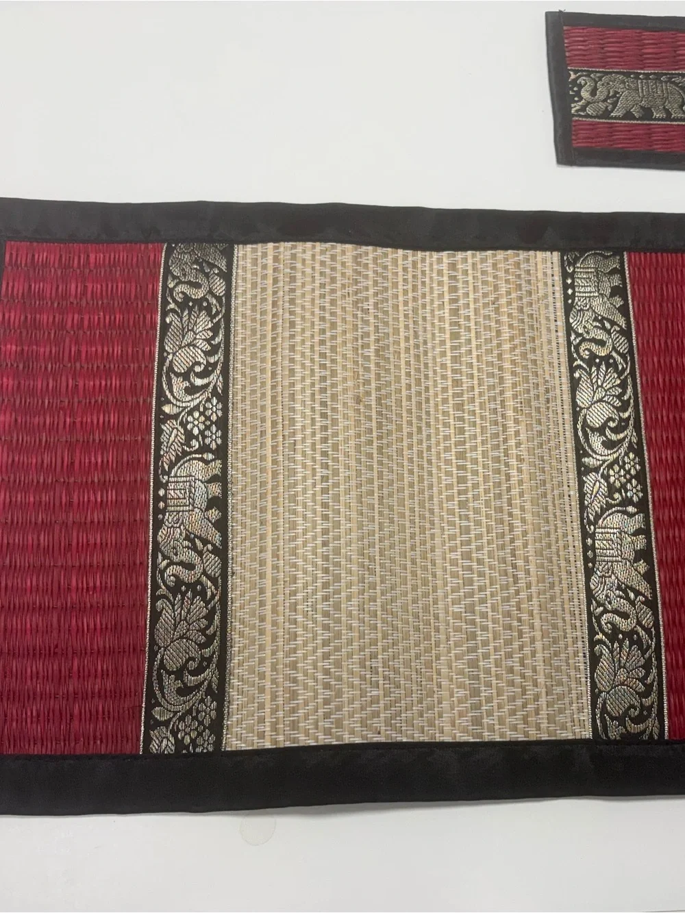 NWOT African Safari Woven Bamboo Placemats Set of 4 + 3 Matching Elephant Coaste